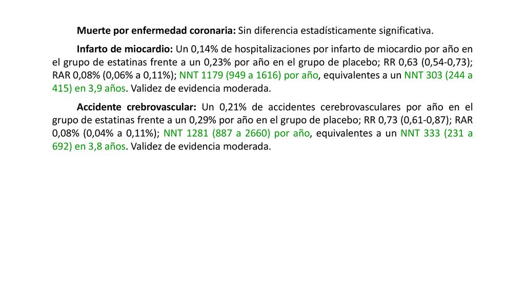 Muerte por enfermedad coronaria: Sin diferencia estadísticamente significativa.
