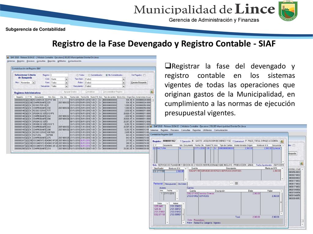 Registro de la Fase Devengado y Registro Contable - SIAF