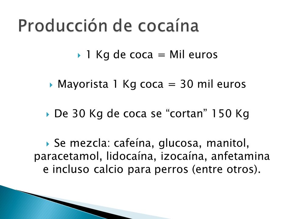 Producción de cocaína 1 Kg de coca = Mil euros