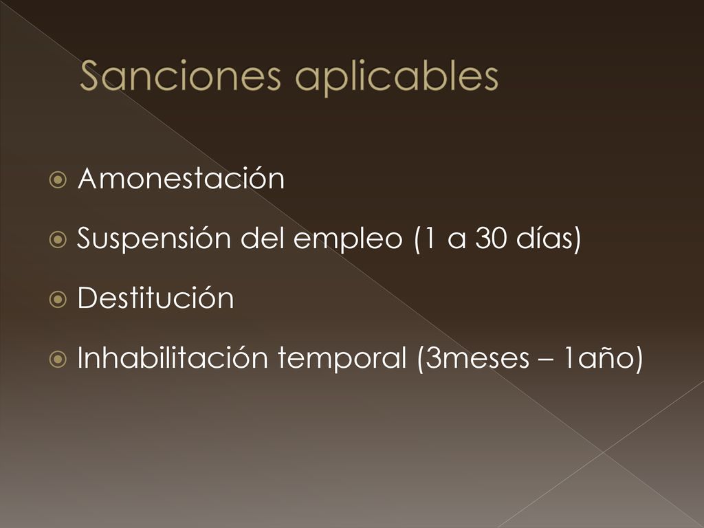 Sanciones aplicables Amonestación Suspensión del empleo (1 a 30 días)