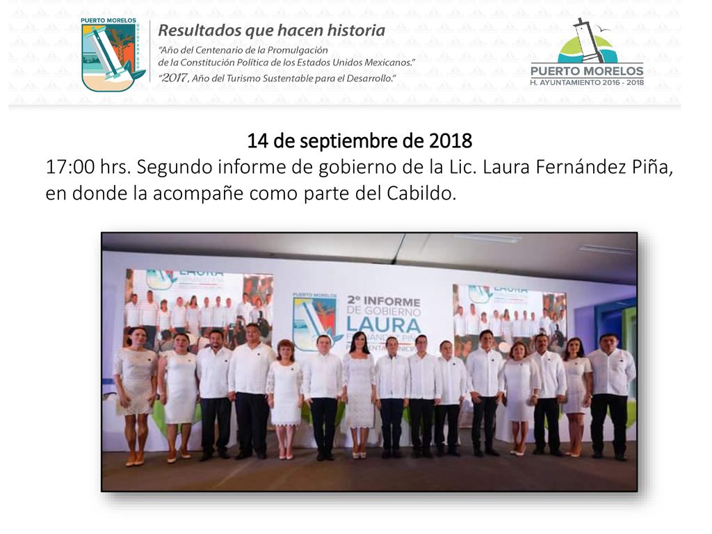 14 de septiembre de :00 hrs. Segundo informe de gobierno de la Lic.
