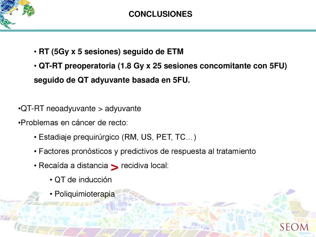 > CONCLUSIONES RT (5Gy x 5 sesiones) seguido de ETM