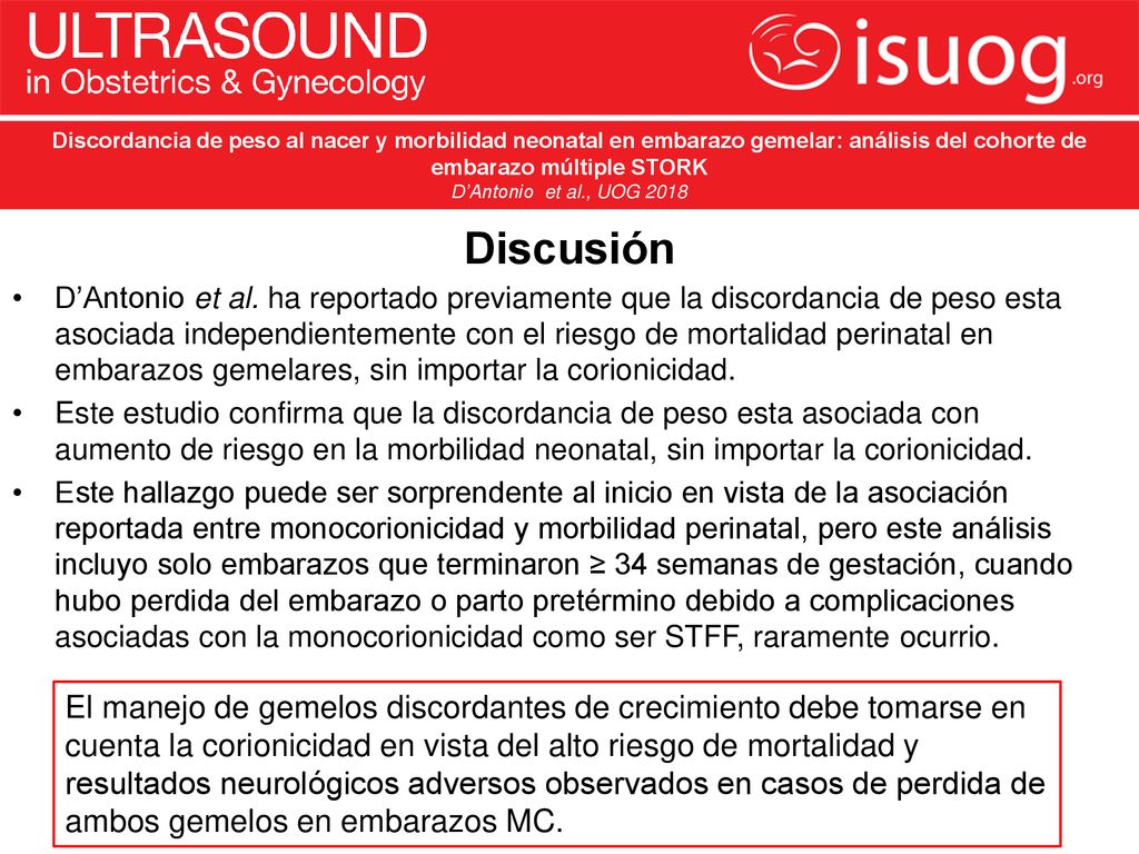 Discordancia de peso al nacer y morbilidad neonatal en embarazo gemelar: análisis del cohorte de embarazo múltiple STORK