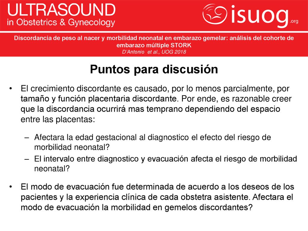 Discordancia de peso al nacer y morbilidad neonatal en embarazo gemelar: análisis del cohorte de embarazo múltiple STORK