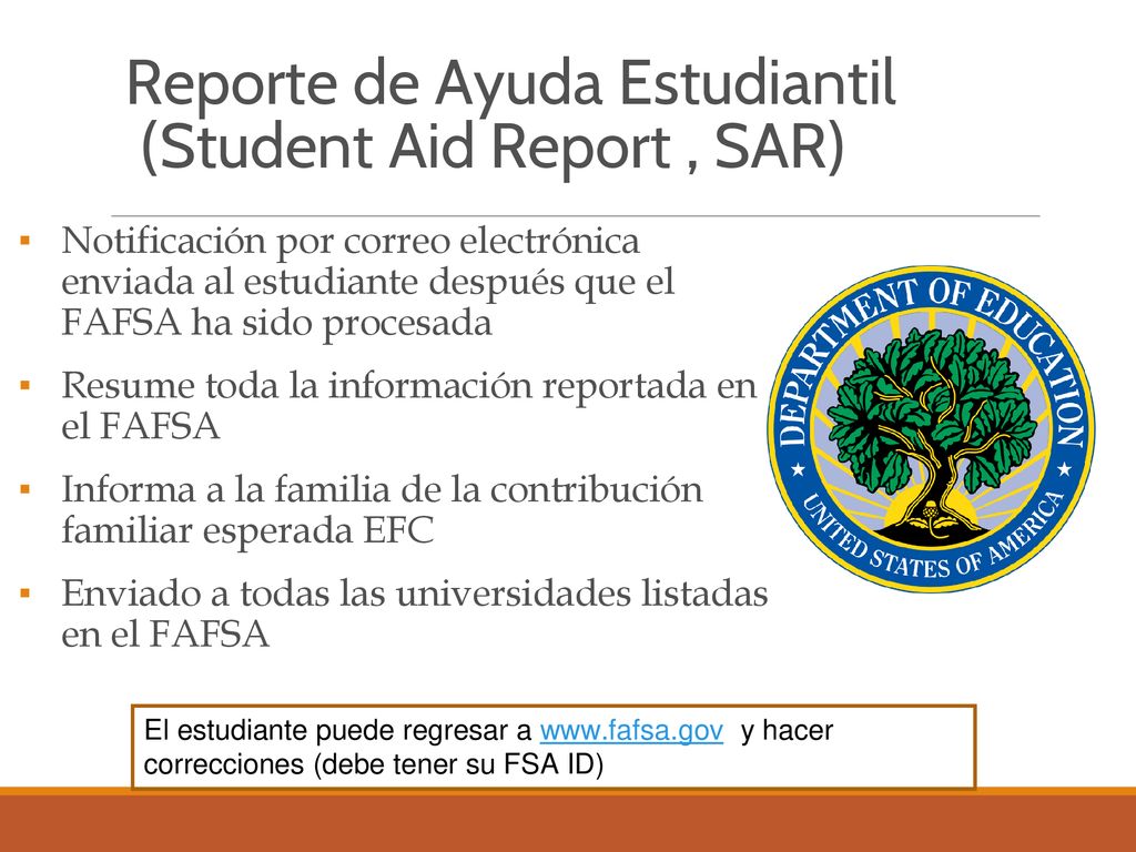 Reporte de Ayuda Estudiantil (Student Aid Report , SAR)