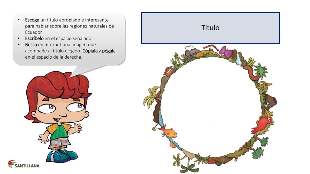 Título Escoge un título apropiado e interesante para hablar sobre las regiones naturales de Ecuador.