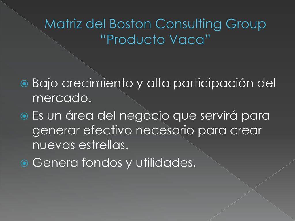 Matriz del Boston Consulting Group Producto Vaca