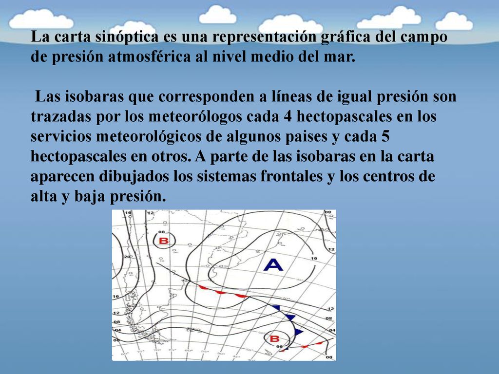 La carta sinóptica es una representación gráfica del campo de presión atmosférica al nivel medio del mar.
