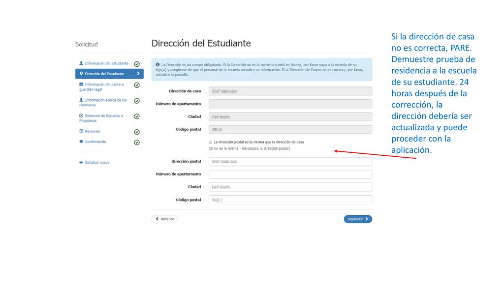 Si la dirección de casa no es correcta, PARE