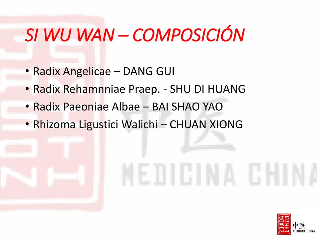 SI WU WAN – COMPOSICIÓN Radix Angelicae – DANG GUI