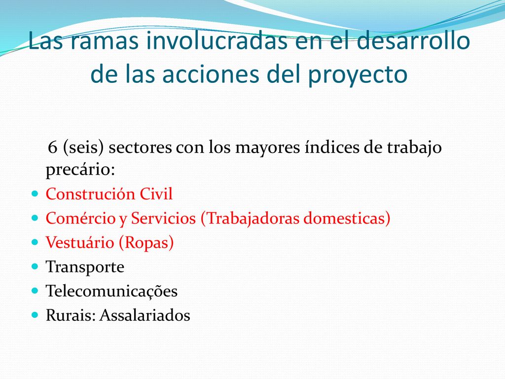 Las ramas involucradas en el desarrollo de las acciones del proyecto