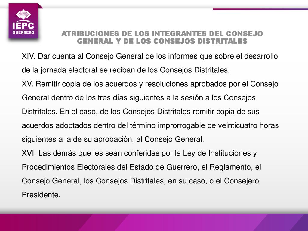 ATRIBUCIONES DE LOS INTEGRANTES DEL CONSEJO GENERAL Y DE LOS CONSEJOS DISTRITALES