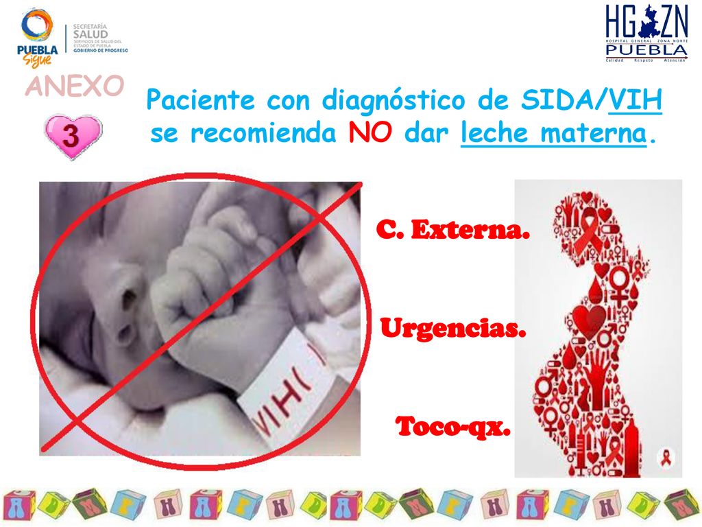 ANEXO Paciente con diagnóstico de SIDA/VIH se recomienda NO dar leche materna. C. Externa. Urgencias.