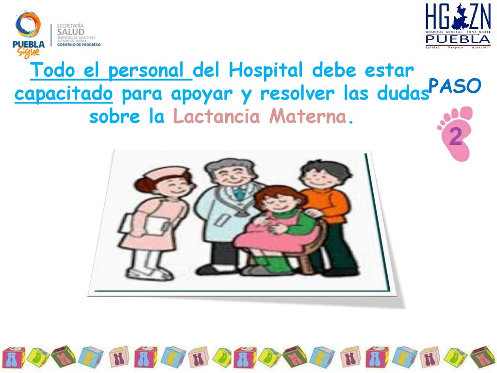 Todo el personal del Hospital debe estar capacitado para apoyar y resolver las dudas sobre la Lactancia Materna.