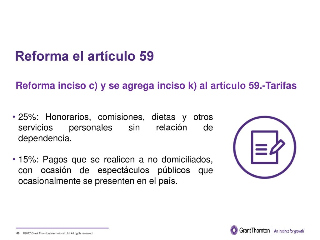Reforma el artículo 59 Reforma inciso c) y se agrega inciso k) al artículo 59.-Tarifas.
