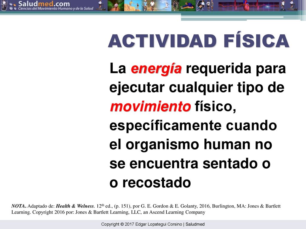 ACTIVIDAD FÍSICA La energía requerida para ejecutar cualquier tipo de