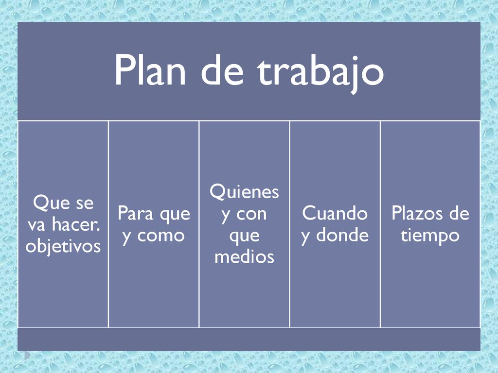 Plan de trabajo Que se va hacer. objetivos Para que y como