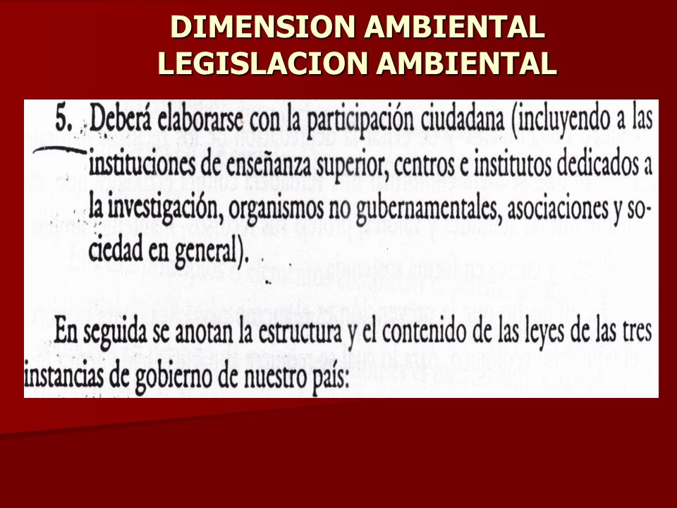 DIMENSION AMBIENTAL LEGISLACION AMBIENTAL