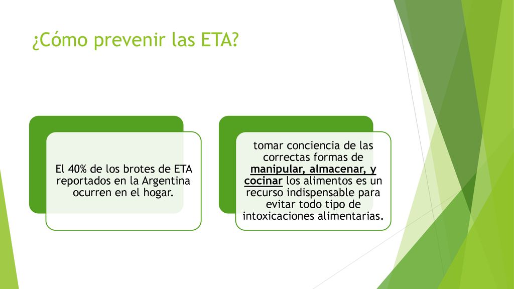¿Cómo prevenir las ETA El 40% de los brotes de ETA reportados en la Argentina ocurren en el hogar.
