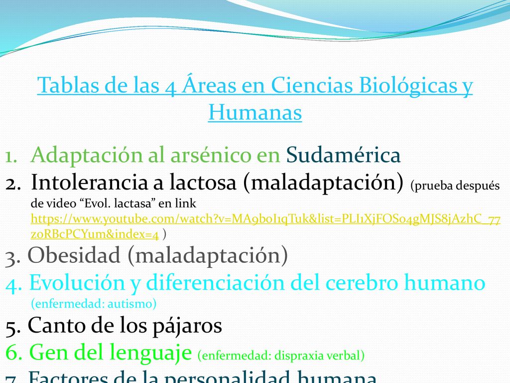 Tablas de las 4 Áreas en Ciencias Biológicas y Humanas