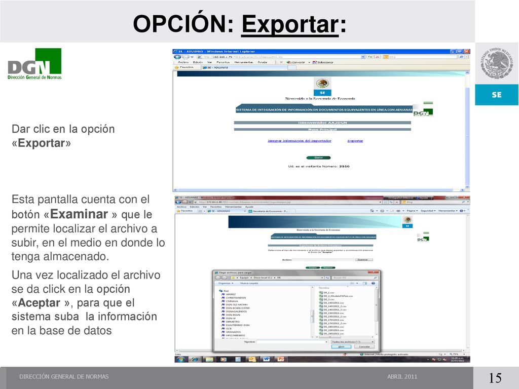 OPCIÓN: Exportar: Dar clic en la opción «Exportar»