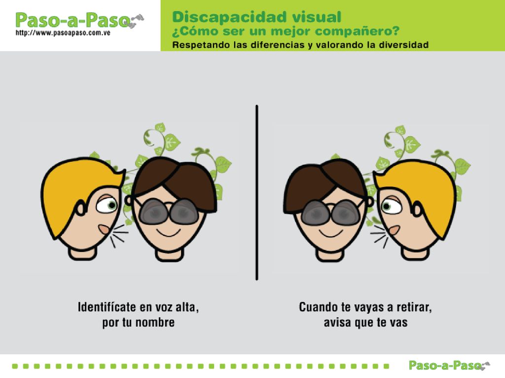 OBJETIVO: Aprender cómo ser un mejor compañero para una persona con discapacidad visual: