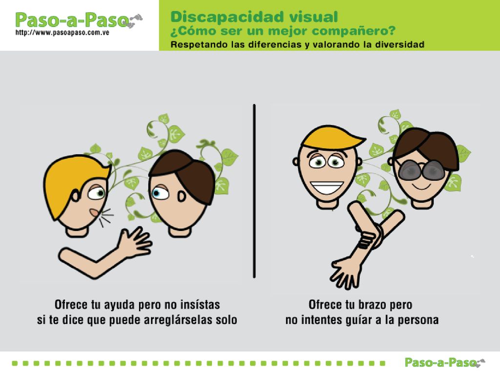 OBJETIVO: Aprender cómo ser un mejor compañero para una persona con discapacidad visual