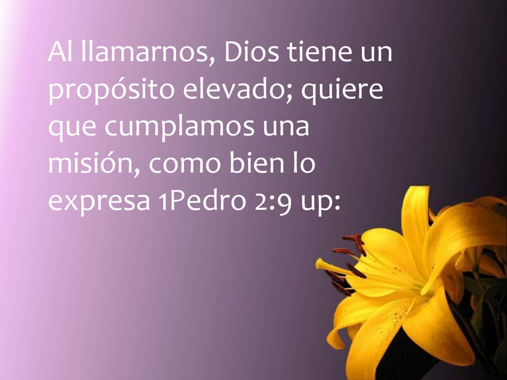 Al llamarnos, Dios tiene un propósito elevado; quiere que cumplamos una misión, como bien lo expresa 1Pedro 2:9 up: