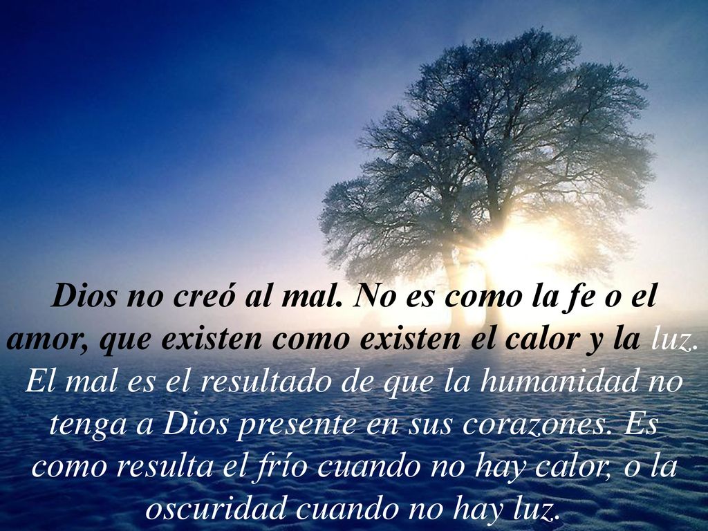 Dios no creó al mal. No es como la fe o el amor, que existen como existen el calor y la luz.