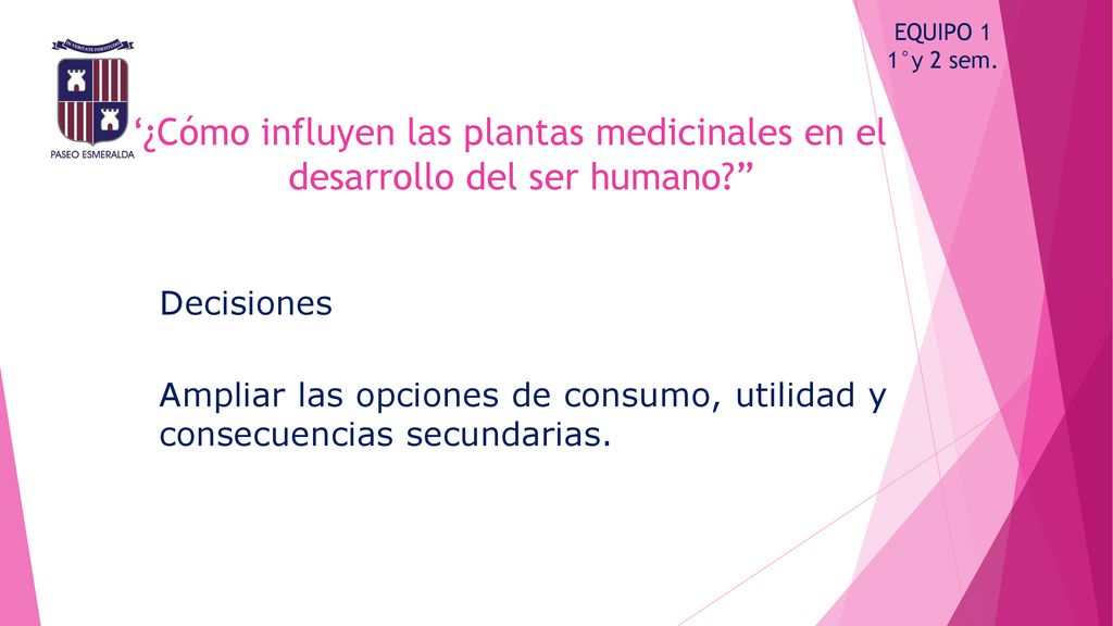 EQUIPO 1 1°y 2 sem. ¿Cómo influyen las plantas medicinales en el desarrollo del ser humano Decisiones.