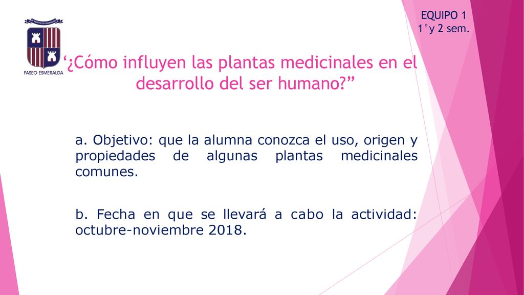 EQUIPO 1 1°y 2 sem. ¿Cómo influyen las plantas medicinales en el desarrollo del ser humano