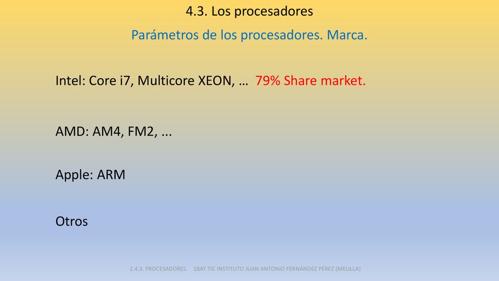 Parámetros de los procesadores. Marca.
