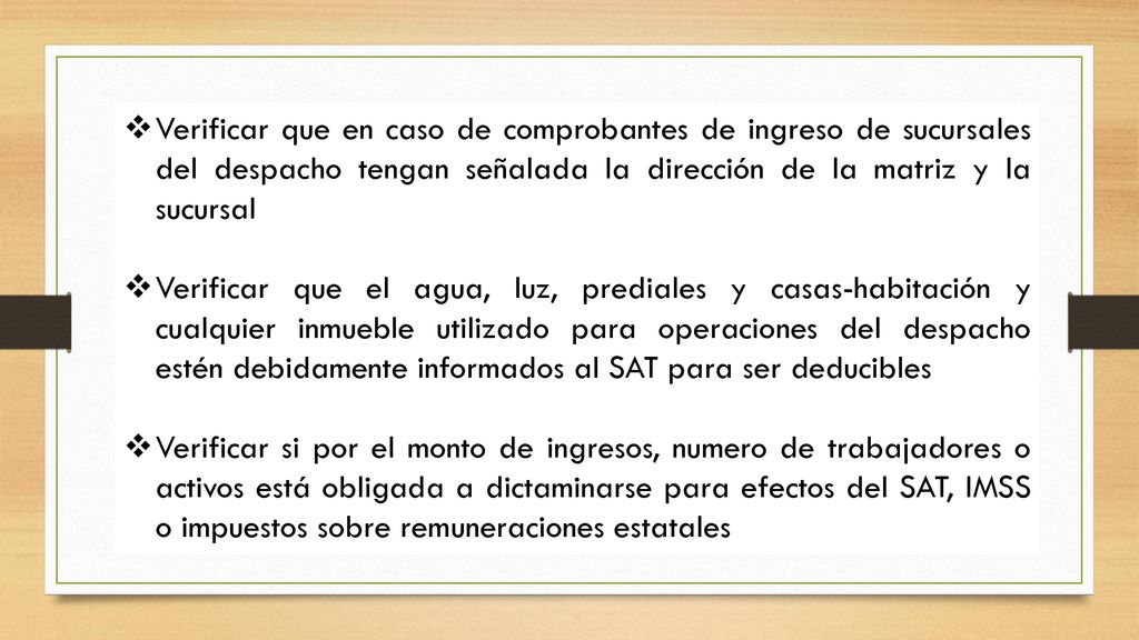 Verificar que en caso de comprobantes de ingreso de sucursales del despacho tengan señalada la dirección de la matriz y la sucursal