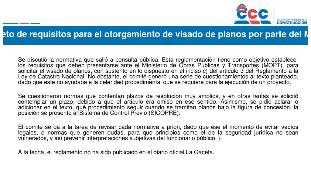 Decreto de requisitos para el otorgamiento de visado de planos por parte del MOPT