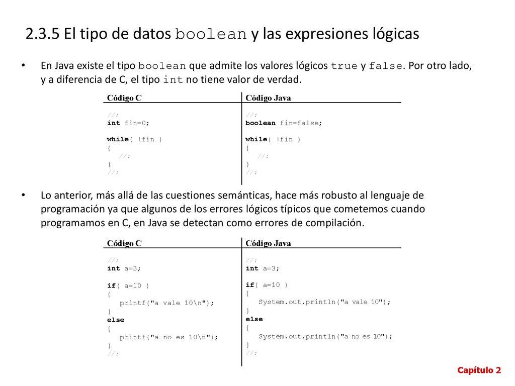 2.3.5 El tipo de datos boolean y las expresiones lógicas