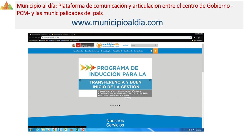 Municipio al día: Plataforma de comunicación y articulacion entre el centro de Gobierno -PCM- y las municipalidades del país