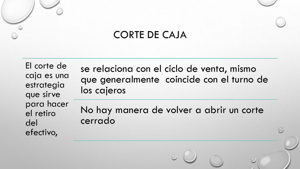 Corte de caja El corte de caja es una estrategia que sirve para hacer el retiro del efectivo,