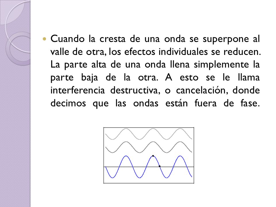 Cuando la cresta de una onda se superpone al valle de otra, los efectos individuales se reducen.