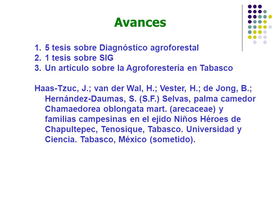 Avances 5 tesis sobre Diagnóstico agroforestal 1 tesis sobre SIG
