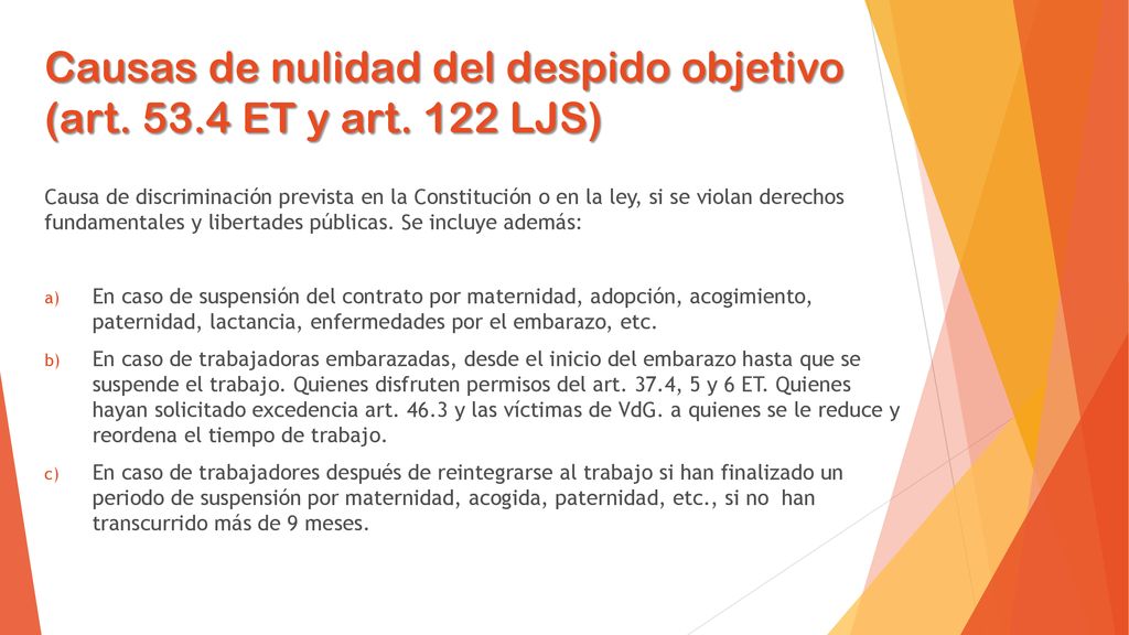 Causas de nulidad del despido objetivo (art ET y art. 122 LJS)