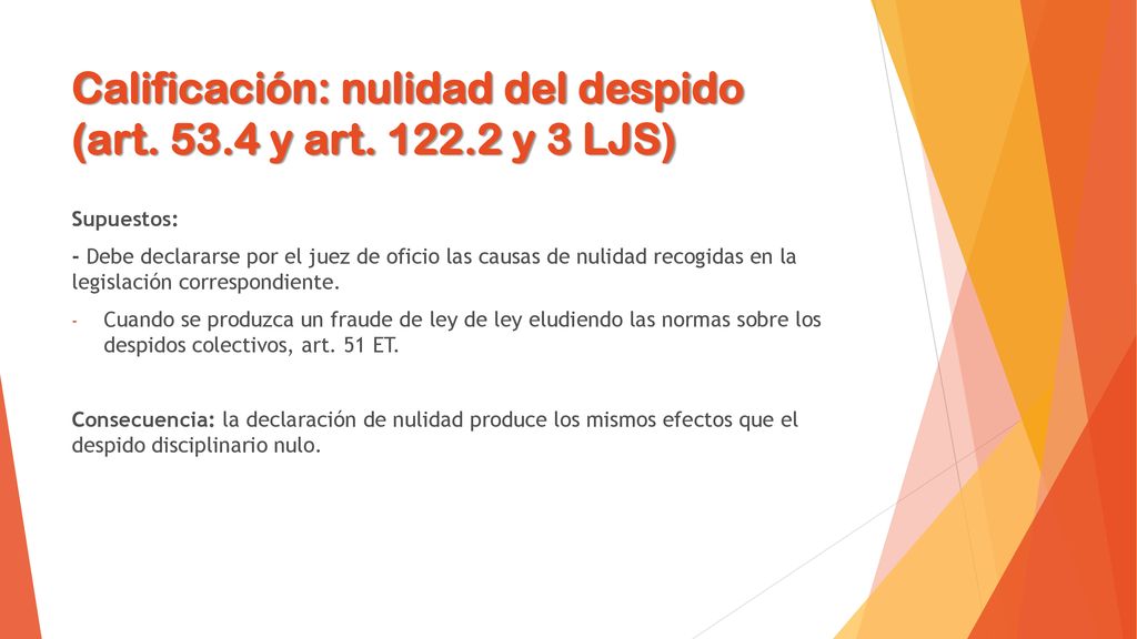 Calificación: nulidad del despido (art y art y 3 LJS)