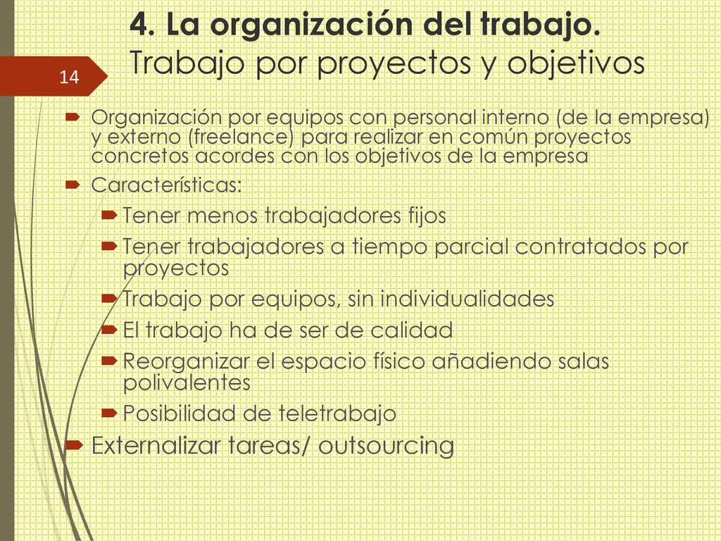 4. La organización del trabajo. Trabajo por proyectos y objetivos