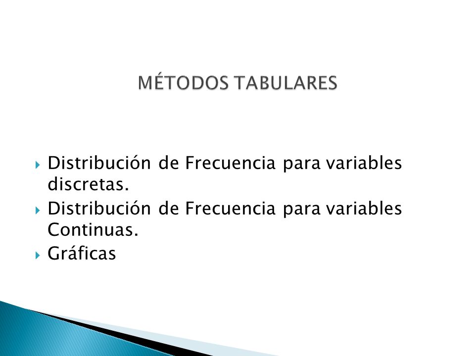 MÉTODOS TABULARES Distribución de Frecuencia para variables discretas.