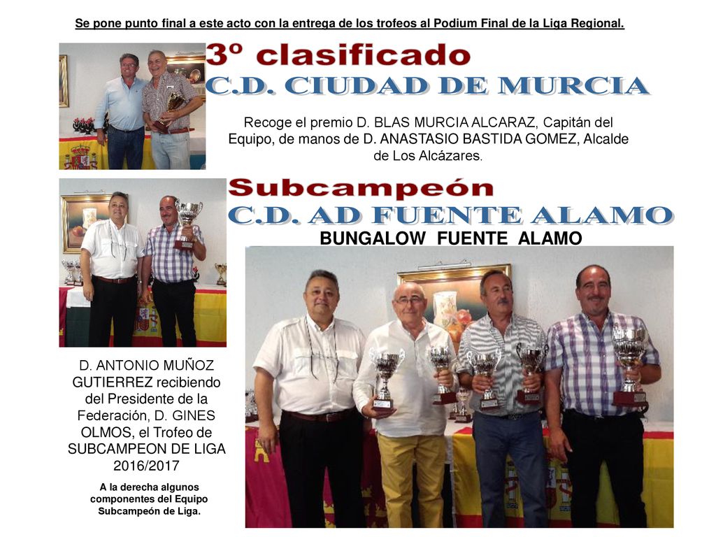 A la derecha algunos componentes del Equipo Subcampeón de Liga.