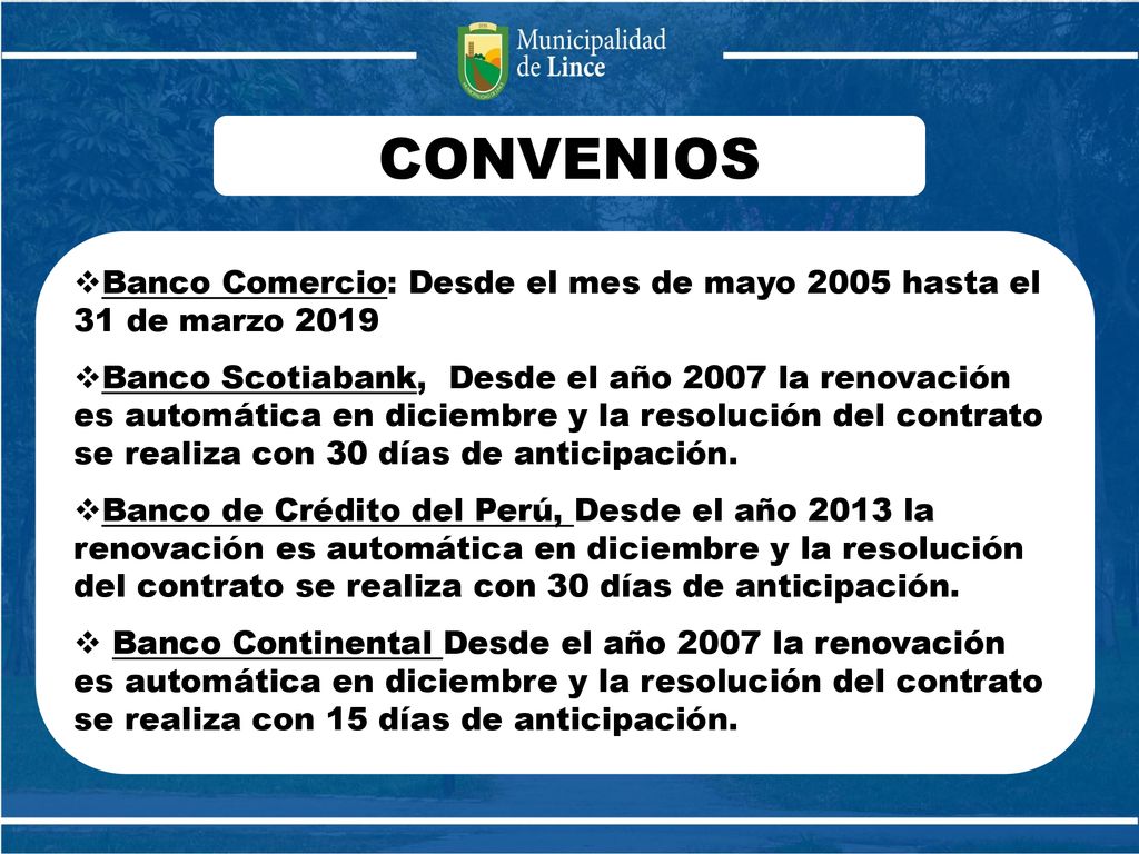 CONVENIOS Banco Comercio: Desde el mes de mayo 2005 hasta el 31 de marzo