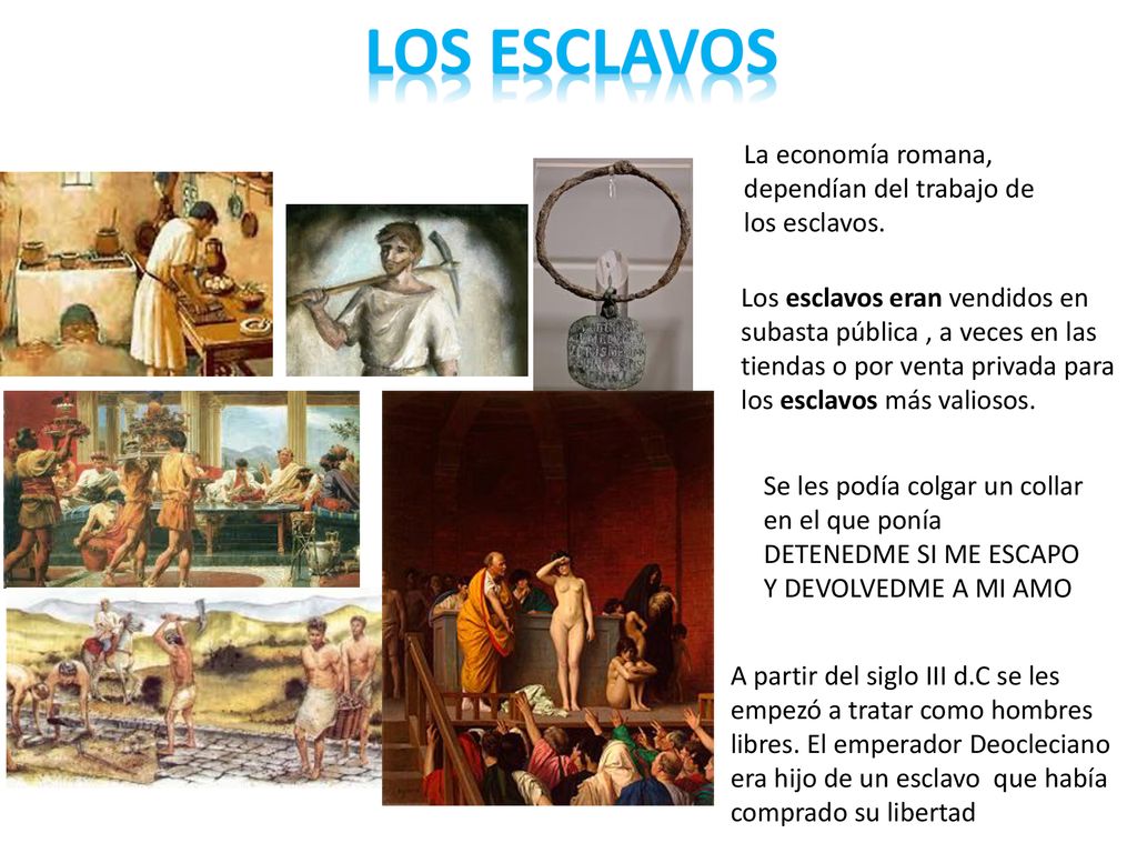 Los esclavos La economía romana, dependían del trabajo de los esclavos.