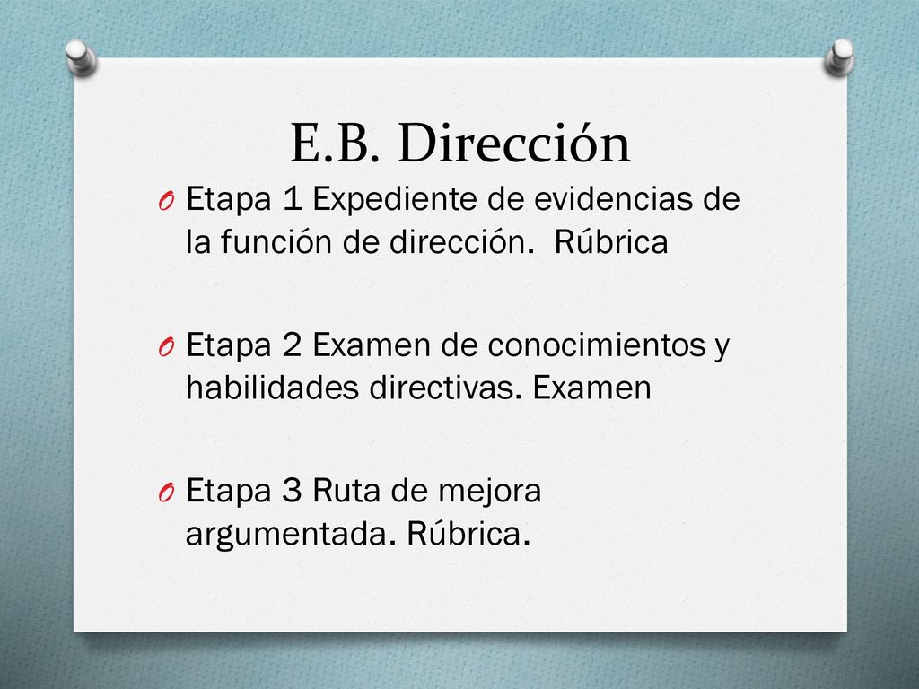E.B. Dirección Etapa 1 Expediente de evidencias de la función de dirección. Rúbrica.