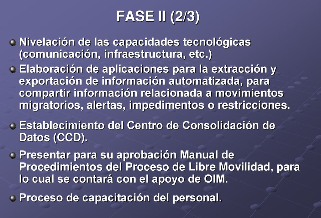 FASE II (2/3) Nivelación de las capacidades tecnológicas (comunicación, infraestructura, etc.)