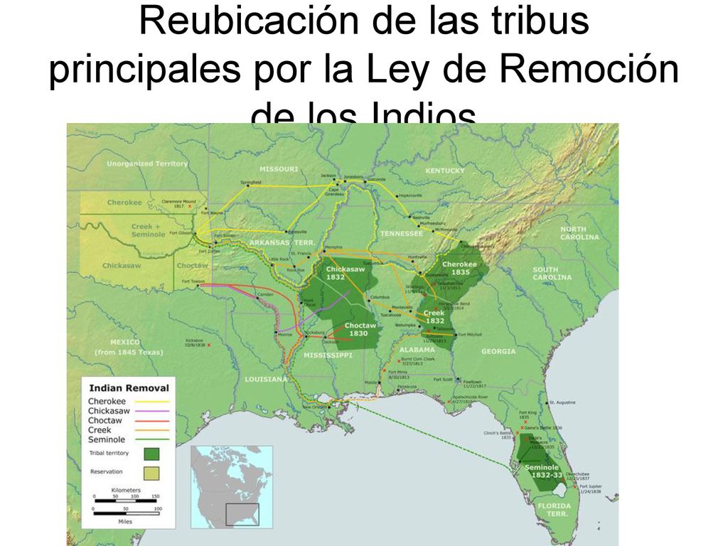 Reubicación de las tribus principales por la Ley de Remoción de los Indios