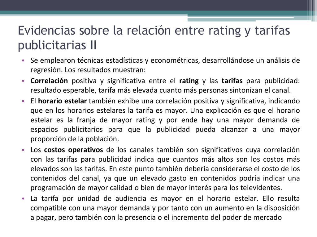 Evidencias sobre la relación entre rating y tarifas publicitarias II